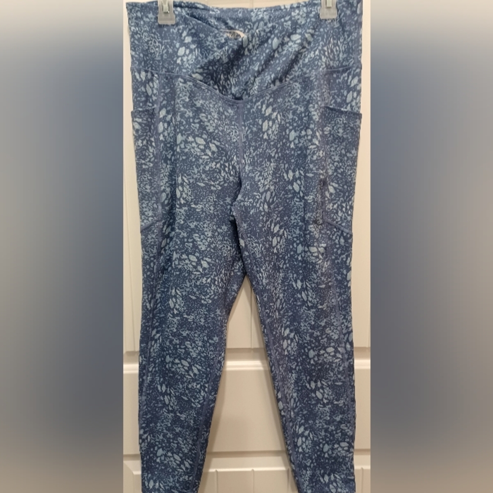 MTA Sports Womens Med Blue Patterned Leggings Sz L #0372